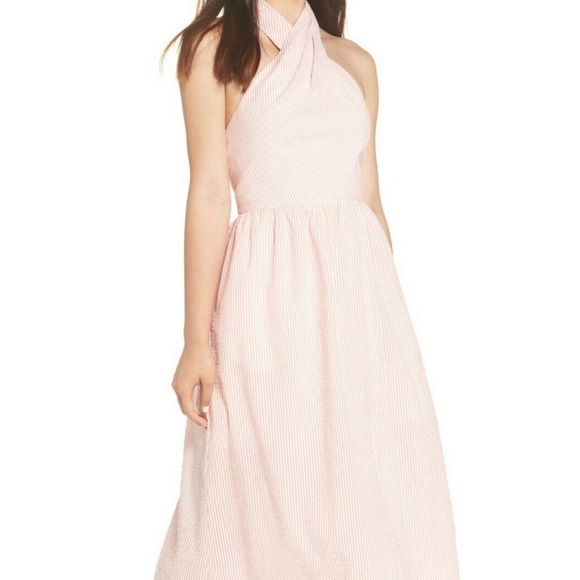 J. Crew Dresses & Skirts - J CREW Pink & White Seersucker Sarong Midi Dress